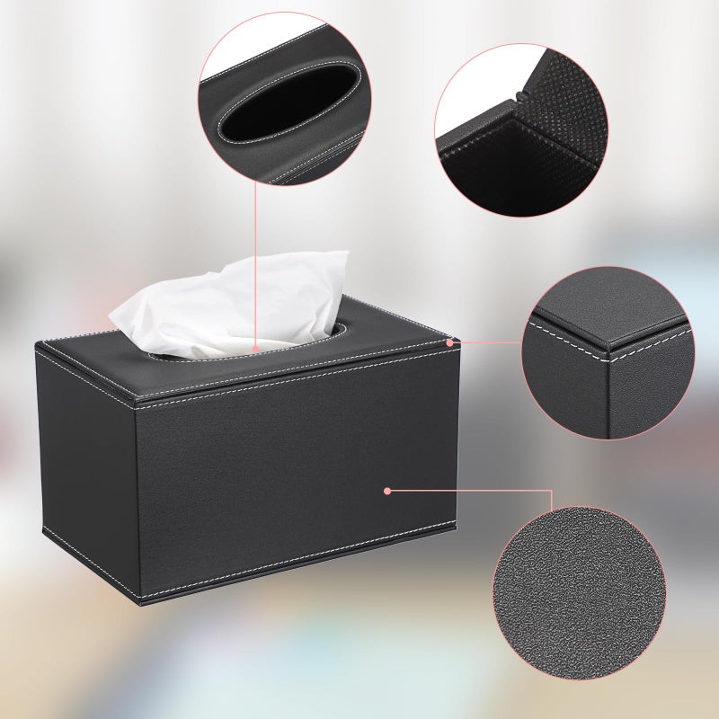 Sumnacon Tissue Box Cover Rectangle Leather Tissue Box with Magnetic Bottom,PU Tissue Box Holder Decorative Black Tissue Cover for Bathroom Toilet Bedroom Kitchen Office Table Desk, Large - Image 3