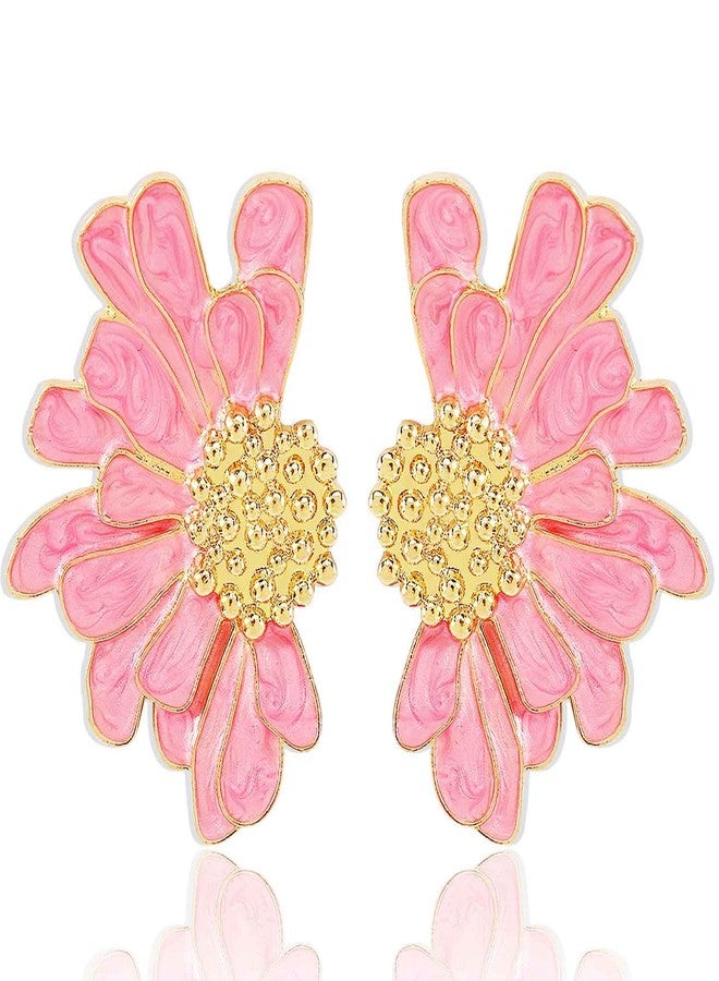 Aksod Pink Flower Stud Earrings for Women Big Floral Earrings Stud Large Pink Daisy Earrings Bohemian Summer Trendy Valentine's Day Earrings Jewelry for Women (Pink) - Image 1