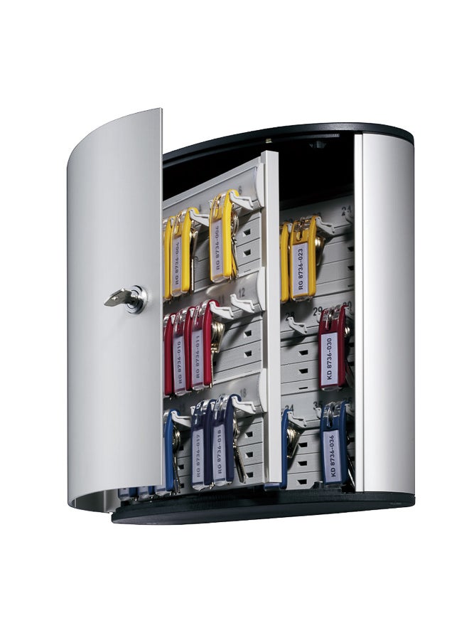 Durable Key Organizer Box for 36 Keys, Aluminium Wall Mount Cabinet with Cylinder Lock & 2 Keys, Visible Label Index, Includes 6 Colour KEY CLIP Holders, Compact Secure Storage for Home & Office, Made in Germany - Image 2
