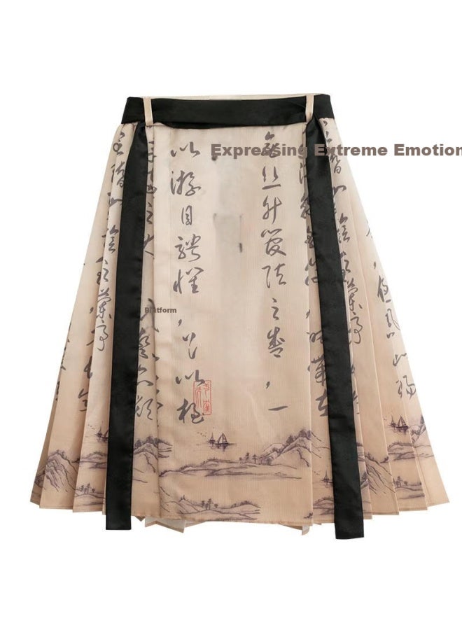 Menghu Lan Ting Xu Girls' Horse-Face Skirt Spring And Autumn Style Traditional Chinese Costume, Horse-Face Skirt Midi Skirt, Size 90