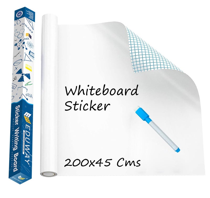 Eduway 1.5x6.5 Feet (45x200 cm) White Board Sticker for Wall | with 1 Marker | Self-Adhesive Whiteboard Removable Sheet, Planner for Kids, Wall, Tables | Dry Erasable Sheet for Writing & Drawing - Image 1