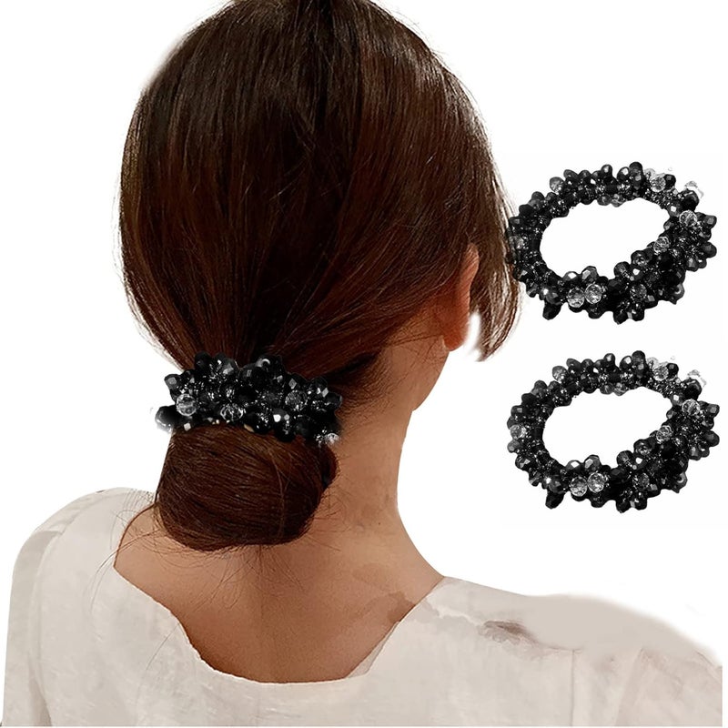 KINFENE Boho Crystal Beads Hair Ties Hair Ropes Hair Scrunchies Elastics Ponytail Holders Hair Wrist Ties Bands for GirlsWomen 2 Pcs Apricot Brown  Perfect for Parties Dance Gym