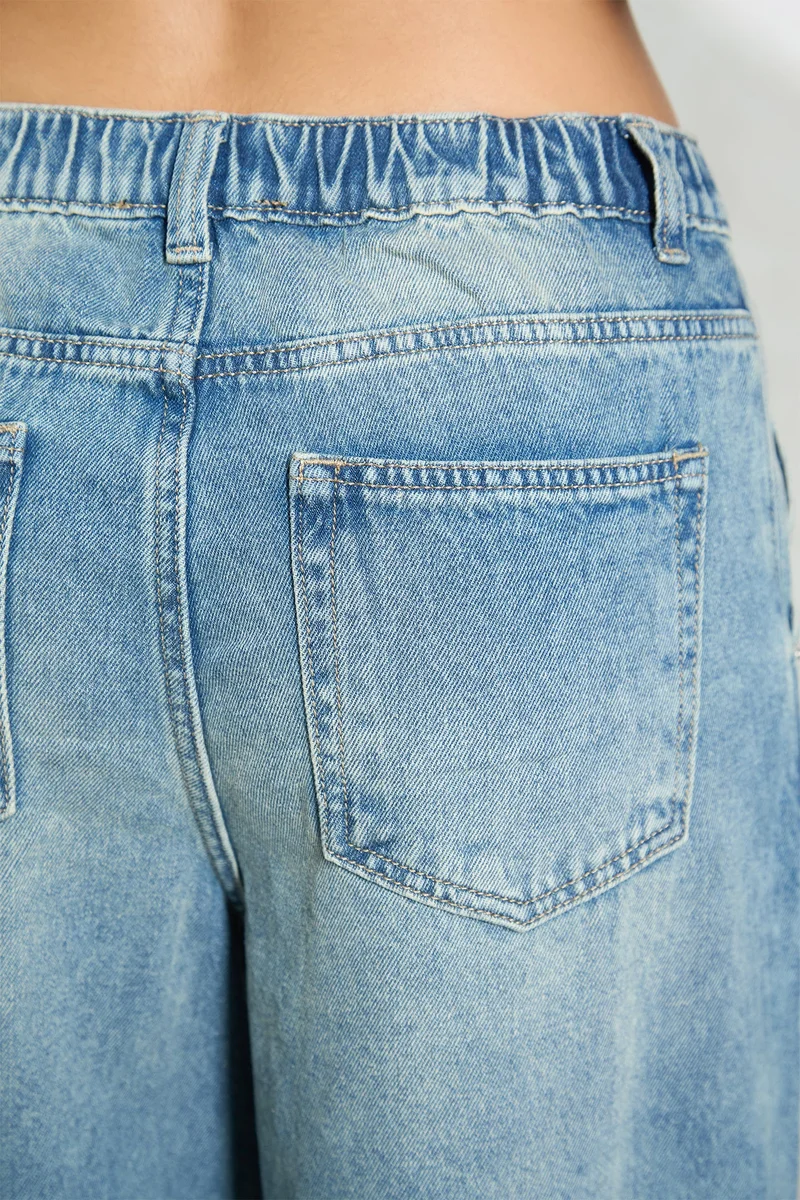 Virgio Cotton Denim Daywear Wide Leg Low Rise Pants for Women