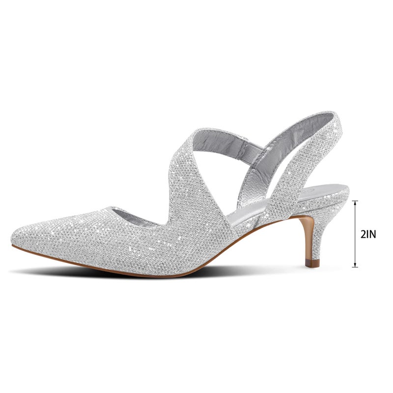 mysoft Women's Dress Shoes Low Heels 2 inch Kitten Pumps Slingback Wedding Party Medium/Wide Width Shoes Silver - Image 4