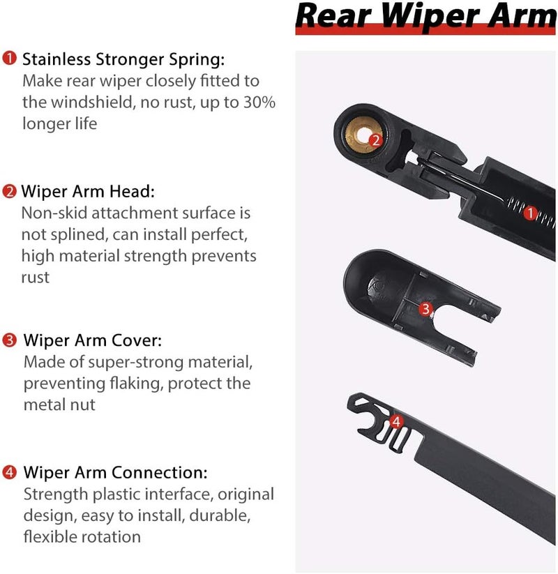 OTUAYAUTO Rear Wiper Arm Blade Set - Replacement for 2004-2010 Toyota Sienna, 2007-2020 Mazda CX9, 2007-2012 Mazda CX7 - Replacement OEM 85241AE010 - Image 3