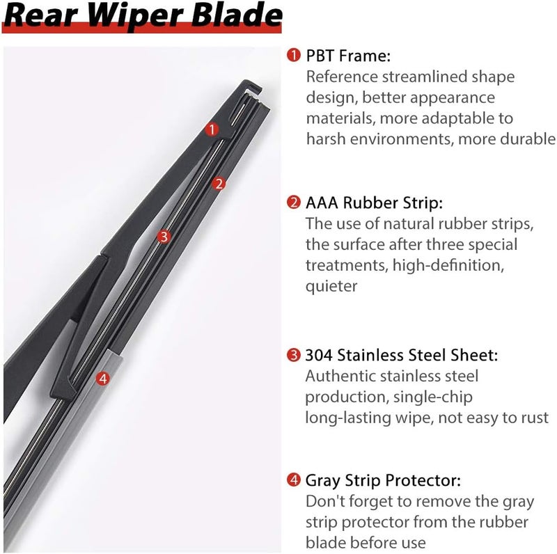 OTUAYAUTO Rear Wiper Arm Blade Set - Replacement for 2004-2010 Toyota Sienna, 2007-2020 Mazda CX9, 2007-2012 Mazda CX7 - Replacement OEM 85241AE010 - Image 4
