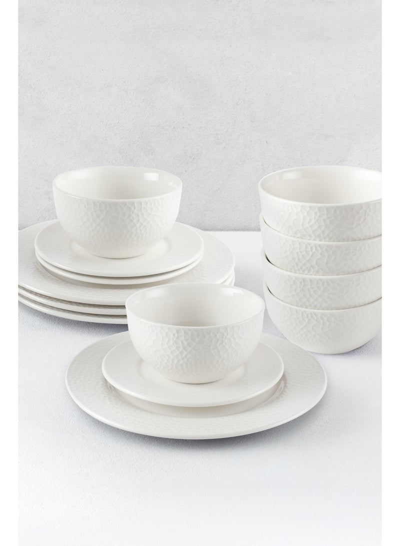 ايست من نون طقم عشاء بورسلين من ١٨ قطعة بتصميم عصري منقوش | يكفي لستة أشخاص | آمن للاستخدام في غسالة الأطباق والميكروويف - Image 4