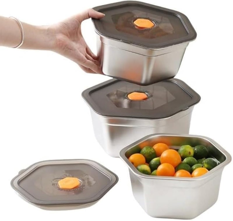 Premium Stainless Steel Food Containers â€“ 3-Piece Set with Airtight Silicone Lids, Leakproof & Stackable Design for Fresh Food Storage, Meal Prep & Lunch