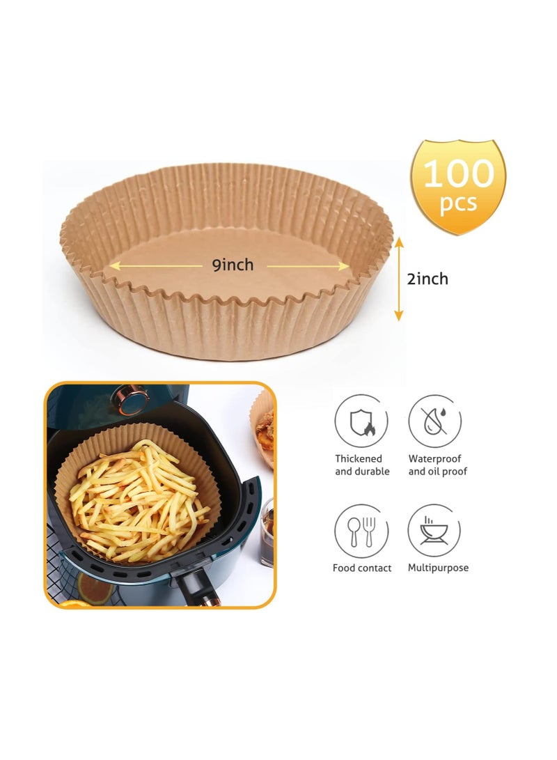 Air Fryer Paper Mats 9 Inch, 100 Pieces Non-stick Parchment Paper, Greaseproof, Disposable Food Grade Unbleached Paper Round for 5-10 Quart Air Fryer Baking Microwave