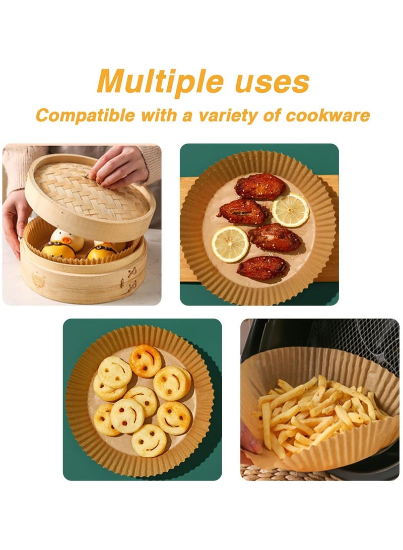 Air Fryer Paper Mats 9 Inch, 100 Pieces Non-stick Parchment Paper, Greaseproof, Disposable Food Grade Unbleached Paper Round for 5-10 Quart Air Fryer Baking Microwave