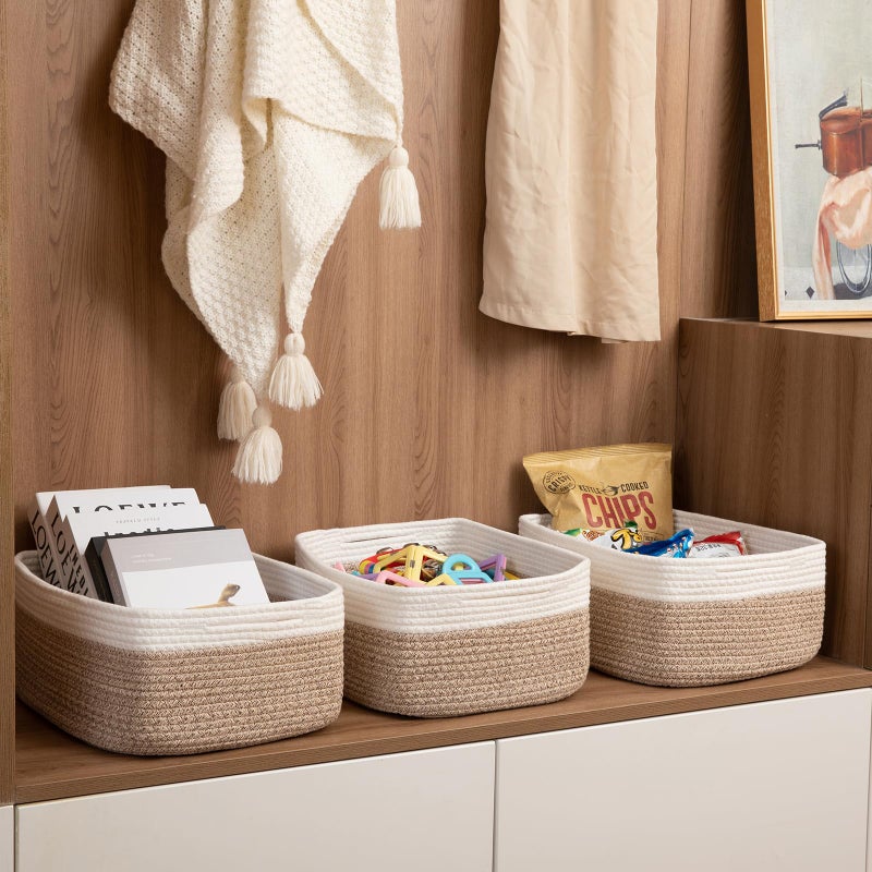OIASKET Storage Baskets for Organizing 3 Pack, Woven Baskets for Shelves, Closet Organizer Bins Empty Gift Basket Toy Storage for Toys, Books, Towels, Clothes, 15"x11.42"x6.7", Yellow - Image 5