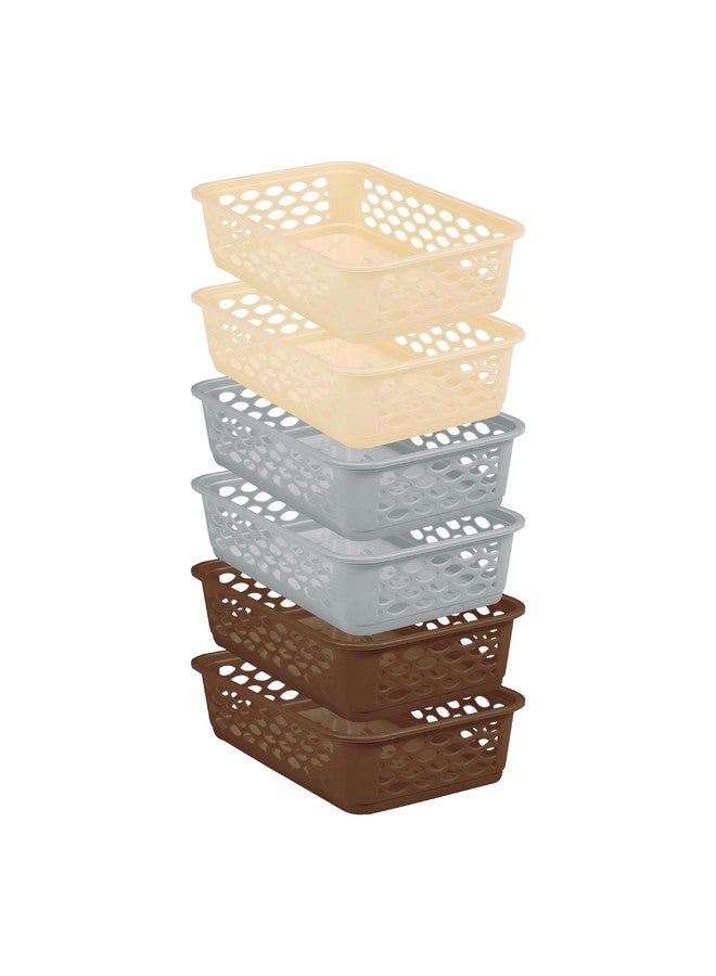 RATAN PLASTICWARE صينية ديانا مستطيلة من راتان بلاستيك - متوسطة (عبوة من 6) تخزين بلاستيكي للمكتب سلة/منظمات للأدوات المكتبية، المجوهرات، الأدوات، المطبخ، المكتب - بني فاتح / رمادي دايسو / بيج ملتوي - Image 1