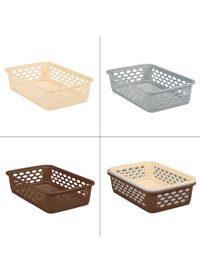 RATAN PLASTICWARE صينية ديانا مستطيلة من راتان بلاستيك - متوسطة (عبوة من 6) تخزين بلاستيكي للمكتب سلة/منظمات للأدوات المكتبية، المجوهرات، الأدوات، المطبخ، المكتب - بني فاتح / رمادي دايسو / بيج ملتوي - Image 5