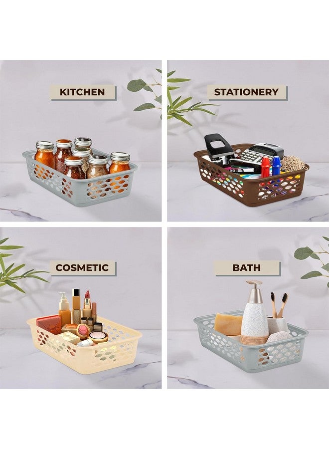 RATAN PLASTICWARE صينية ديانا مستطيلة من راتان بلاستيك - متوسطة (عبوة من 6) تخزين بلاستيكي للمكتب سلة/منظمات للأدوات المكتبية، المجوهرات، الأدوات، المطبخ، المكتب - بني فاتح / رمادي دايسو / بيج ملتوي - Image 4