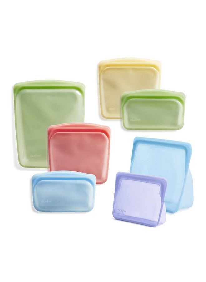 Stasher Premium Silicone Reusable Food Storage Bags, 7-Pack, Rainbow, Multi-Use Food Storage Bags, Lunch Bag, Travel Containers, BPA Free, Leak-free, Dishwasher-Safe, Eco-friendly - Image 1