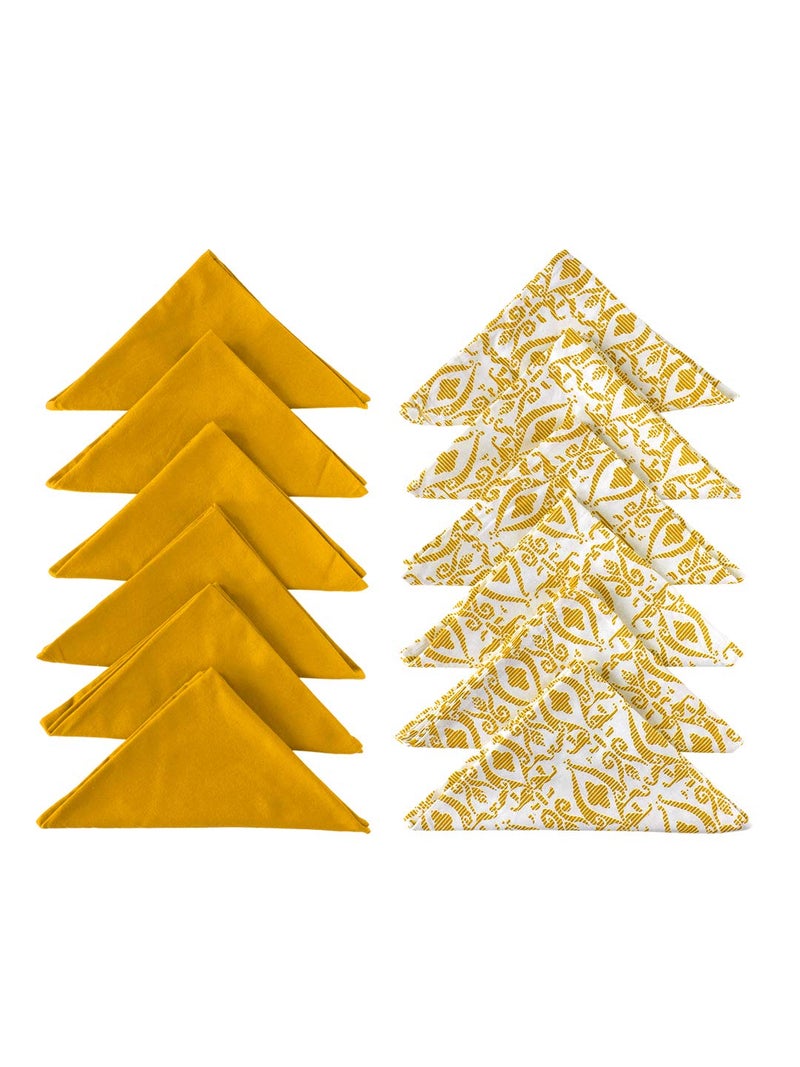 Dekor World Cotton Yellow Abstract Printed and Solid Napkin Set (Pack of 12) - Image 5
