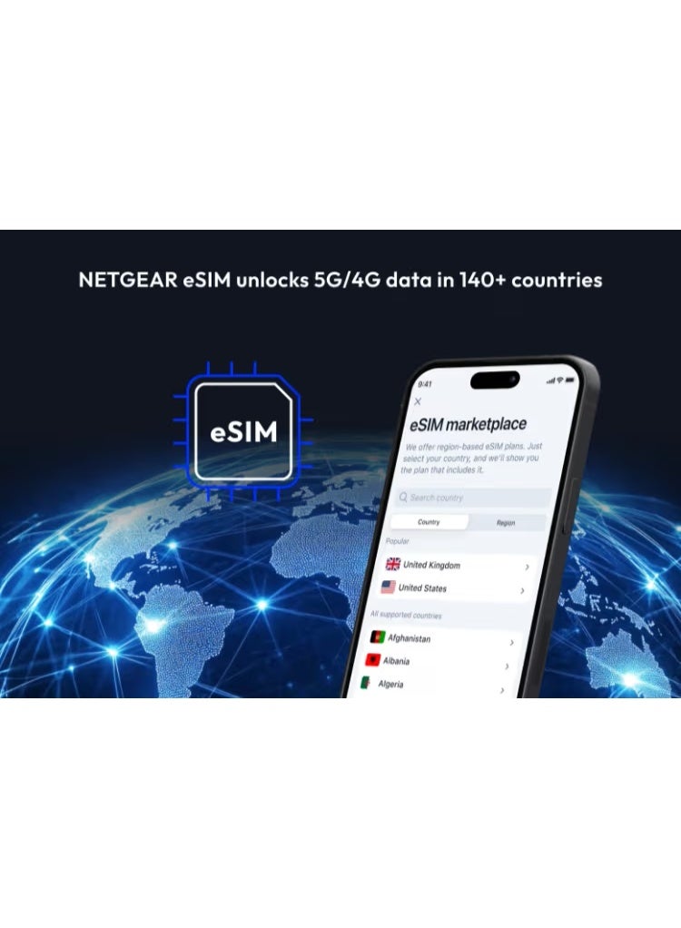 NETGEAR Nighthawk M7 5G Mobile WiFi 7 Hotspot Router, Global eSIM, 3.6 Gbps Wireless Speed, WPA3 Security | MH7150-100APS Black - Image 3
