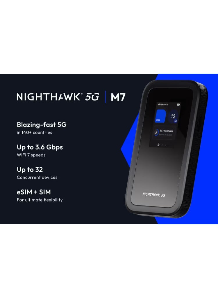 NETGEAR Nighthawk M7 5G Mobile WiFi 7 Hotspot Router, Global eSIM, 3.6 Gbps Wireless Speed, WPA3 Security | MH7150-100APS Black - Image 2