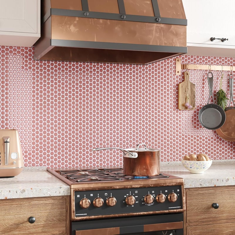 CRE8TIVE 16 Sheets Peach Pink Backsplash Tile for Kitchen Peel and Stick Penny Round Mosaic Wall Tiles Waterproof 12"x12" Self Adhesive Stick on Backsplash Tile Stickers for Bathroom Laundry Room Wall - Image 4