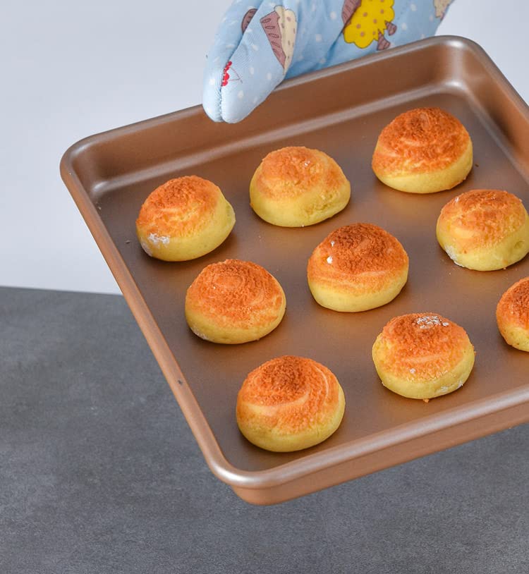 wolpin Non Stick Baking Tin Square Pan (22.5 x 22.5 x 4.5 CM) | Baking Tray for Microwave Oven Cake Brownie Bread | Durable Rose Gold Mould for Home Baking Essentials - Image 2
