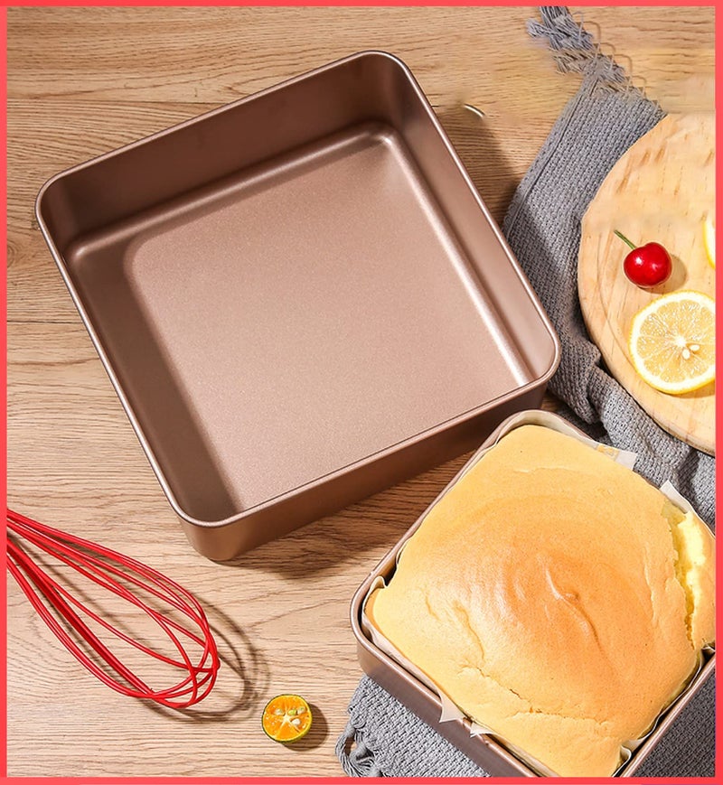 wolpin Non Stick Baking Tin Square Pan (22.5 x 22.5 x 4.5 CM) | Baking Tray for Microwave Oven Cake Brownie Bread | Durable Rose Gold Mould for Home Baking Essentials - Image 1