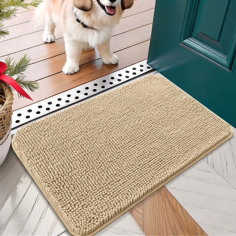 OLANLY Dog Door Mat for Muddy Paws 24x16, Absorbs Moisture and Dirt, Absorbent Non-Slip Washable Doormat, Quick Dry Chenille Mud Mat for Dogs, Entry Indoor Entryway Carpet for Inside Floor, Beige - Image 3