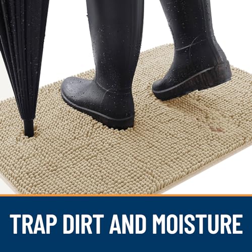 OLANLY Dog Door Mat for Muddy Paws 24x16, Absorbs Moisture and Dirt, Absorbent Non-Slip Washable Doormat, Quick Dry Chenille Mud Mat for Dogs, Entry Indoor Entryway Carpet for Inside Floor, Beige - Image 2