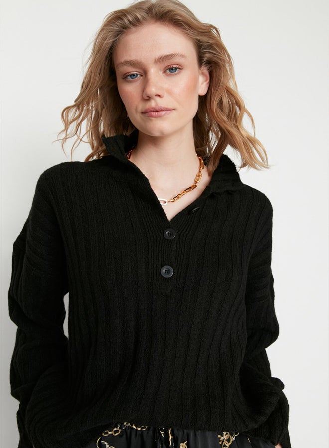 trendyol Black Wide Fit Soft Textured High Neck Knitwear Sweater - Image 2