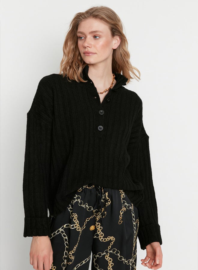 trendyol Black Wide Fit Soft Textured High Neck Knitwear Sweater - Image 3