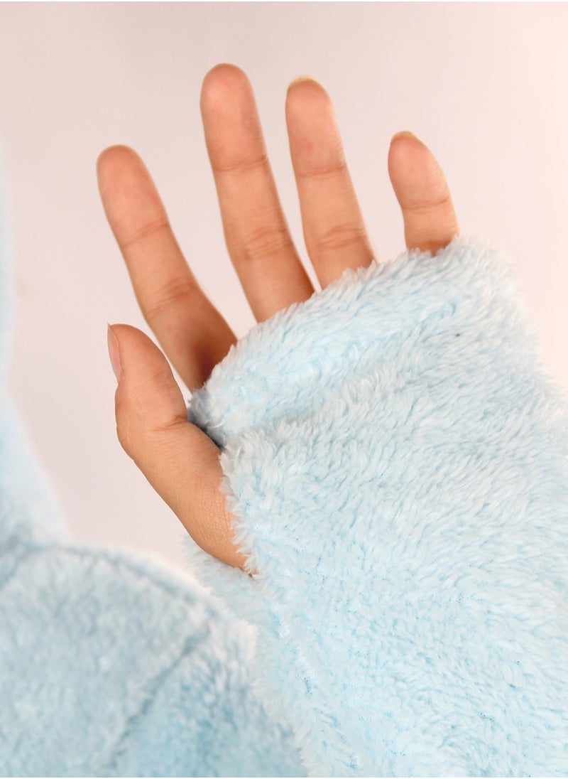 snooze Snooze Home Wear Jacket With Hodi, Light blue  - Image 3