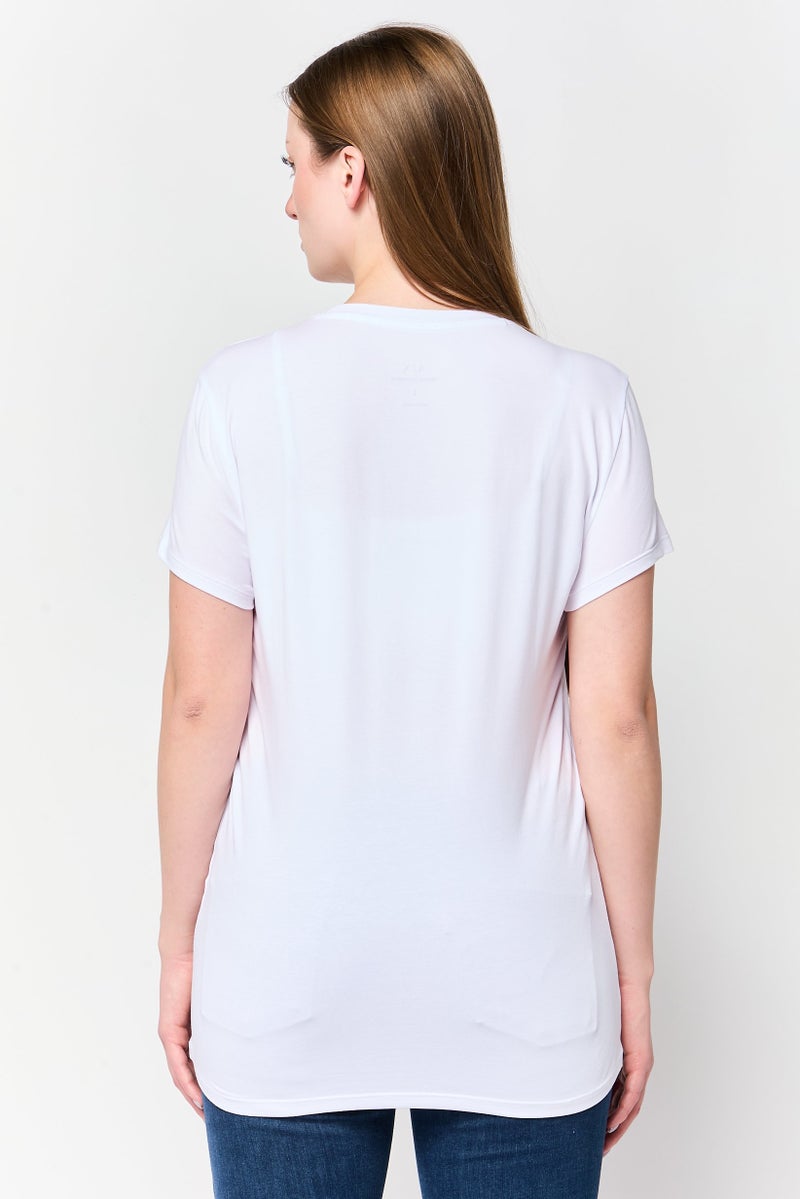 Armani Exchange Women Crew Neck Short Sleeve Graphic Print T-Shirt, White - Image 2