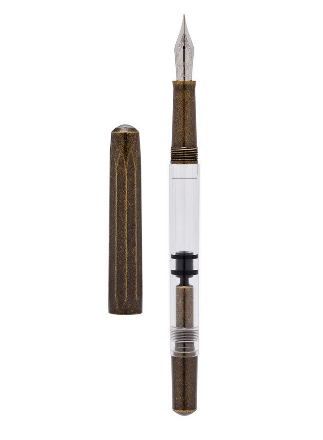 Lanxivi Majohn T1 Piston Fountain Pen Medium Nib, Vintage Brass Transparent Acrylic Large Ink Capacity Writing Gift Box - Image 3