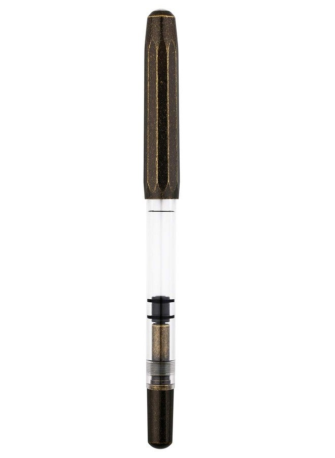 Lanxivi Majohn T1 Piston Fountain Pen Medium Nib, Vintage Brass Transparent Acrylic Large Ink Capacity Writing Gift Box - Image 1