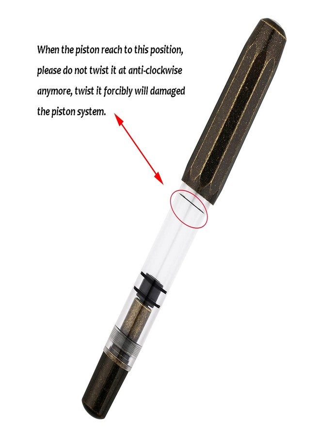 Lanxivi Majohn T1 Piston Fountain Pen Medium Nib, Vintage Brass Transparent Acrylic Large Ink Capacity Writing Gift Box - Image 4
