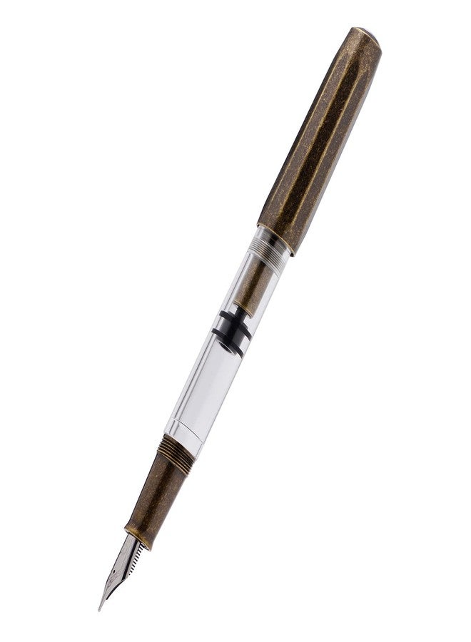 Lanxivi Majohn T1 Piston Fountain Pen Medium Nib, Vintage Brass Transparent Acrylic Large Ink Capacity Writing Gift Box - Image 2