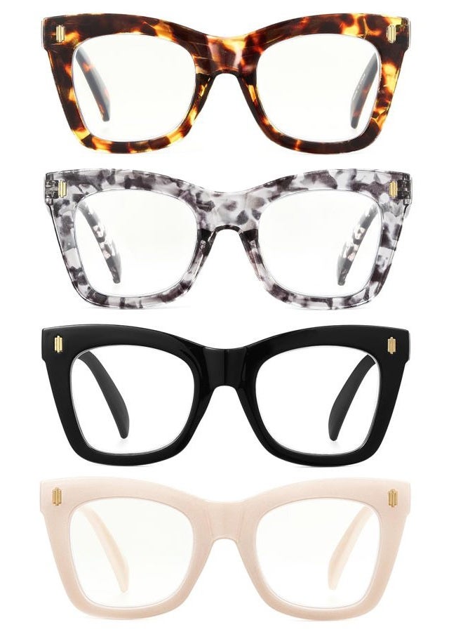 4 Pack Oprah Style Reading Glasses for Women, Square Oversized Trendy Blue Light Blocking Computer Readers for Women +2.0