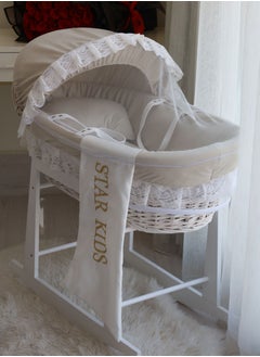 StarKids Baby Moses Basket Cradle With Rocking Stand, Light Brown  - Image 2