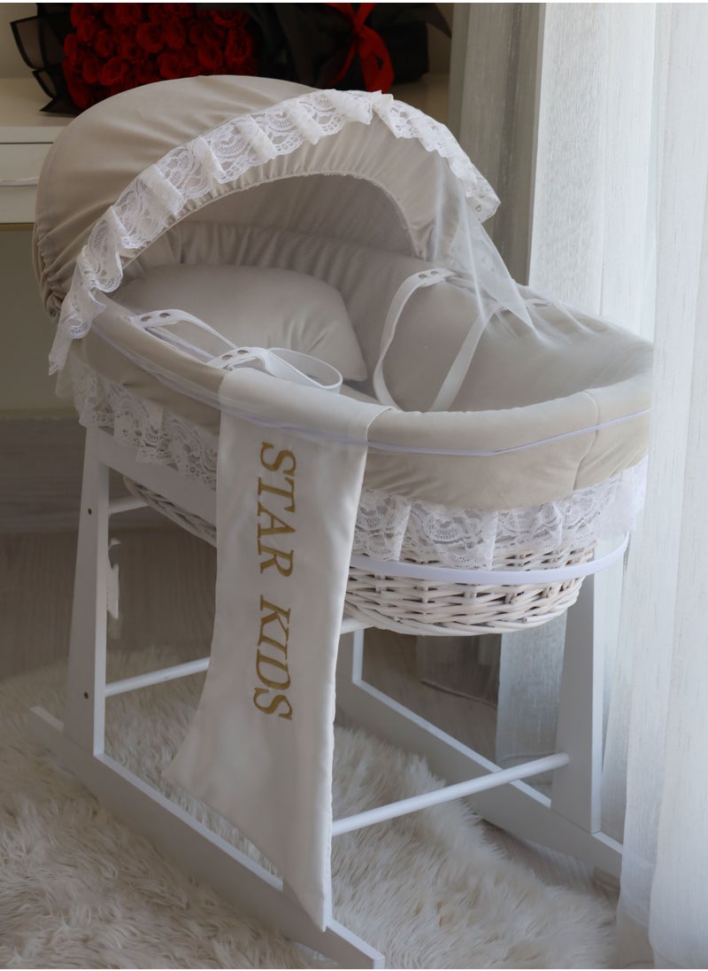 StarKids Baby Moses Basket Cradle With Rocking Stand, Light Brown  - Image 2