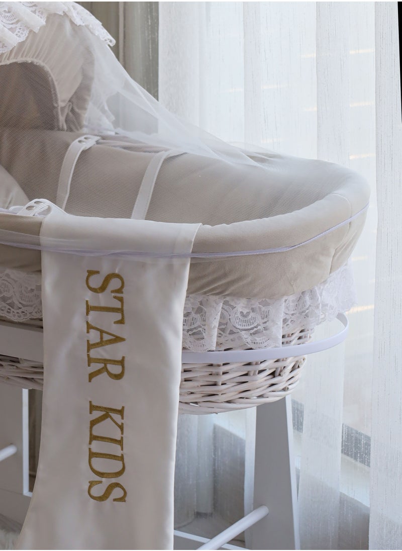 StarKids Baby Moses Basket Cradle With Rocking Stand, Light Brown  - Image 4