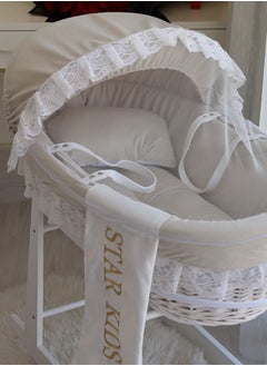 StarKids Baby Moses Basket Cradle With Rocking Stand, Light Brown  - Image 3