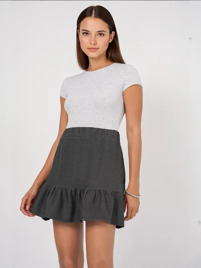 BIG DART BDART Textured Mini Knit Skirt with Ruffle Detail