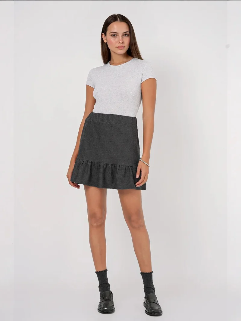 BIG DART BDART Textured Mini Knit Skirt with Ruffle Detail