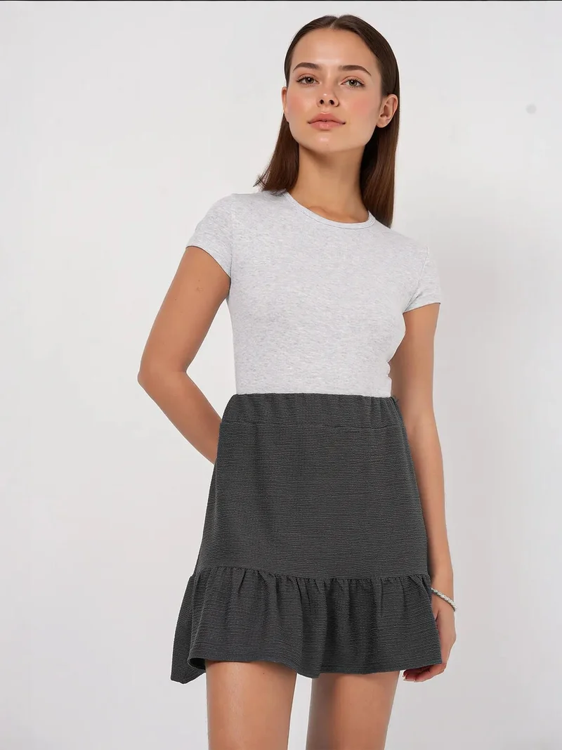 BIG DART BDART Textured Mini Knit Skirt with Ruffle Detail