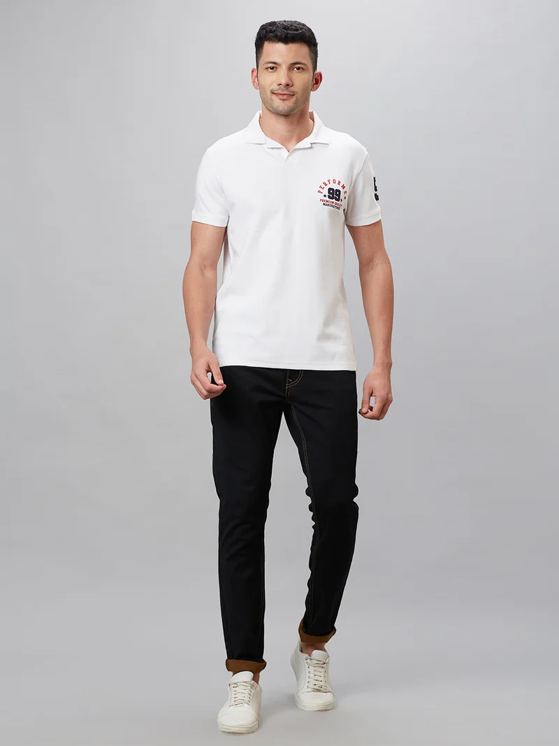 globus Globus Men White Cotton Regular Fit Sports Polo T-shirt