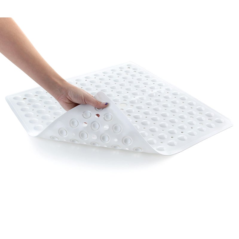 SlipX Solutions Essential Square Shower Mat 21x21 Grippy Textured Surface 25 Stronger Suction Cups NonSlip Shower Floor Mat for Bathers of All Ages Fits Standard Shower Stalls  Tubs White