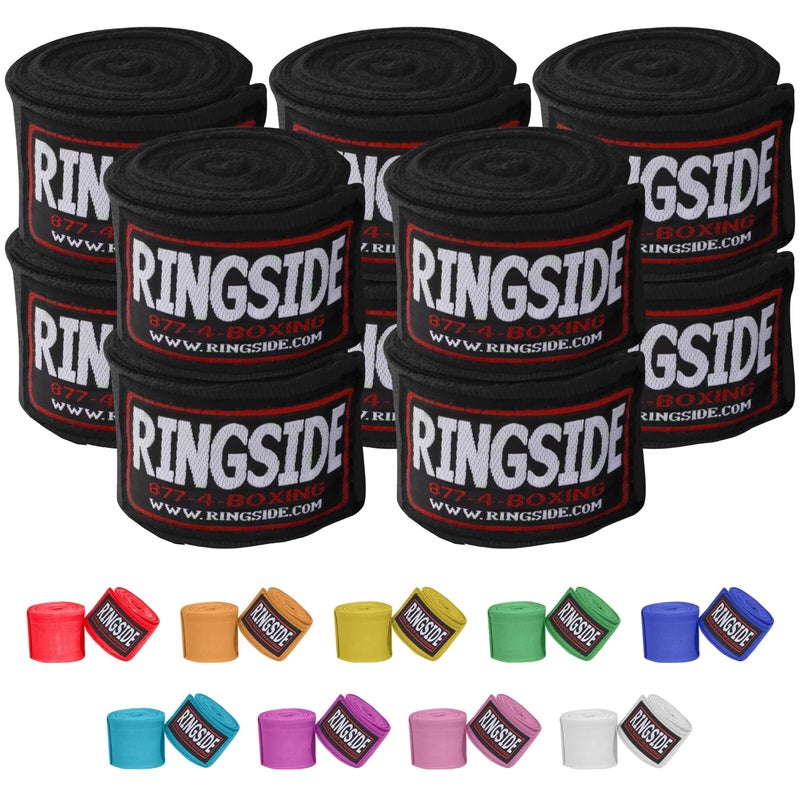 Ringside Mexican Style Boxing Hand Wraps 5 Pairs Pack Black 180