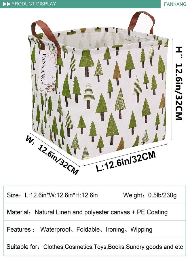FANKANG Square Nursery Hamper Storage Bins Canvas Laundry Basket Foldable with Waterproof PE Coating Large Storage Baskets Gift Baskets for Children Office Bedroom ClothesToys (SquareGreen forest) - Image 2