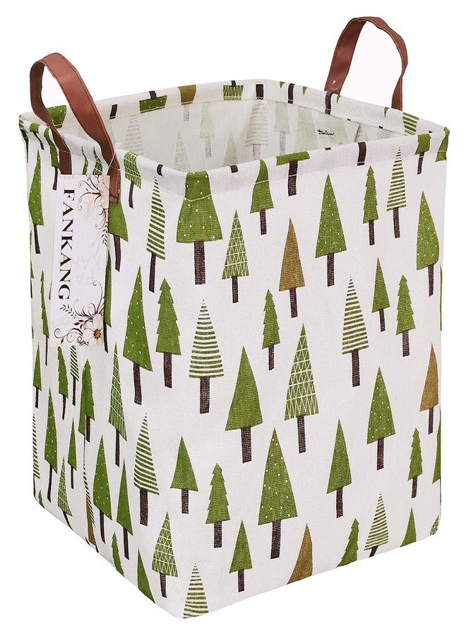 FANKANG Square Nursery Hamper Storage Bins Canvas Laundry Basket Foldable with Waterproof PE Coating Large Storage Baskets Gift Baskets for Children Office Bedroom ClothesToys (SquareGreen forest) - Image 1