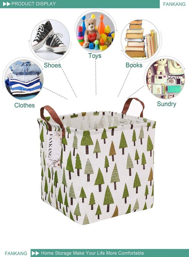 FANKANG Square Nursery Hamper Storage Bins Canvas Laundry Basket Foldable with Waterproof PE Coating Large Storage Baskets Gift Baskets for Children Office Bedroom ClothesToys (SquareGreen forest) - Image 4