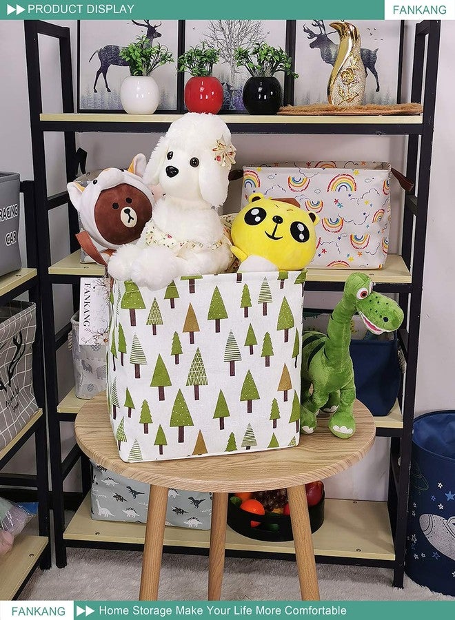 FANKANG Square Nursery Hamper Storage Bins Canvas Laundry Basket Foldable with Waterproof PE Coating Large Storage Baskets Gift Baskets for Children Office Bedroom ClothesToys (SquareGreen forest) - Image 3